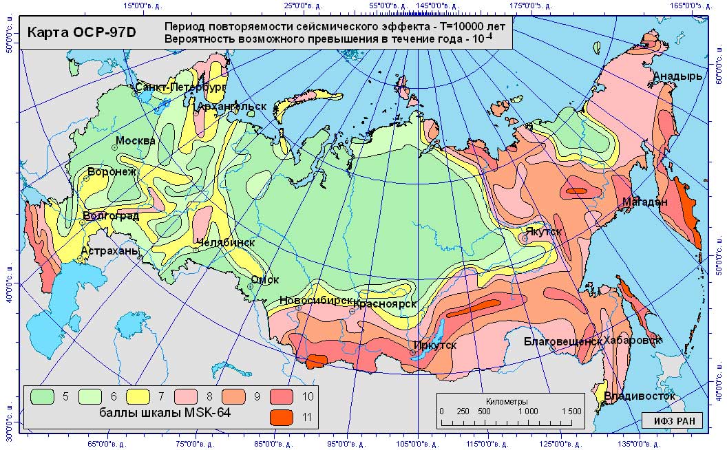 Карта общего сейсмического зонирования территории казахстана