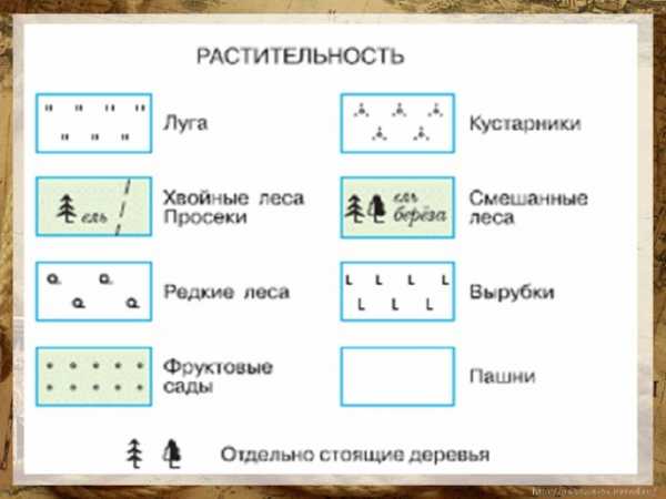 Нарисуй условный знак которым на карте обозначена твоя местность окружающий мир